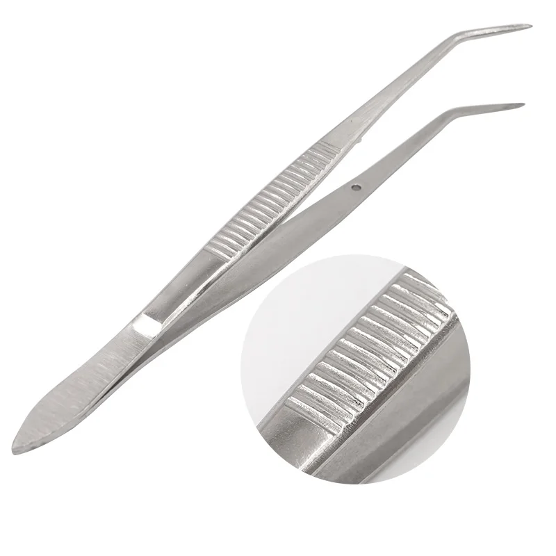 1pc/3 sztuk 16cm pincety stomatologiczne ze stali nierdzewnej chirurgiczne ząbkowane zakrzywiona pinceta Pincers Forcep pielęgnacja jamy ustnej