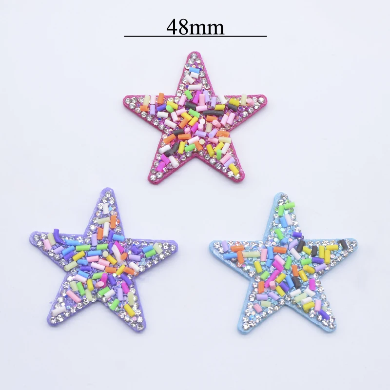 6Pcs 48mm Colorful Clay Sprinkle Star Rhinestone Applique for DIY Clothes Decor Patches Headwear Hair Clips Bow Accessories