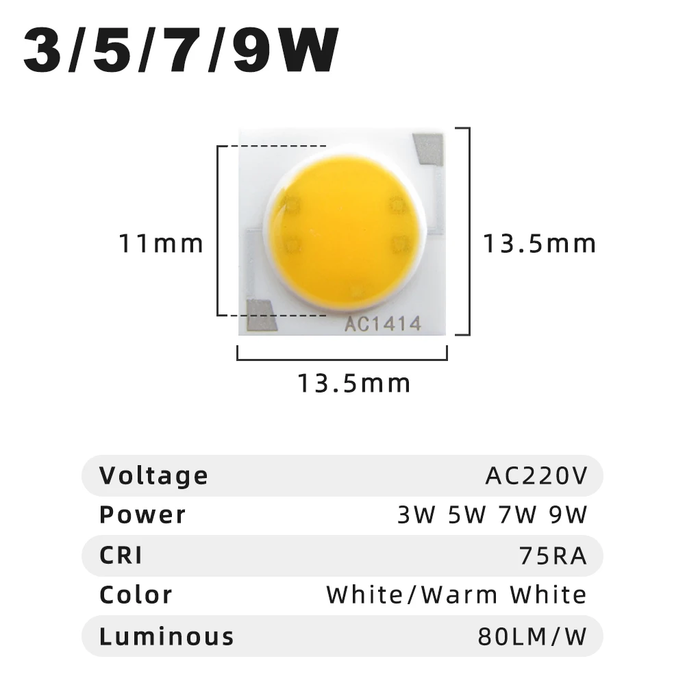 10 adet/grup AC220V COB LED cips kare 3W 5W 7W 9W 12W 15W 20W 30W yüzey ışık kaynağı LED boncuk AC1917 AC1414 sel ışık için