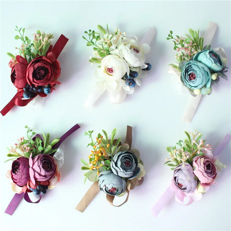 Lovegrace Pols Corsage En Boutonnières Bruiloft Bruid Armband Zijde Bloem Stalknecht Boutonniere Broche Pins Bruiloft Corsages