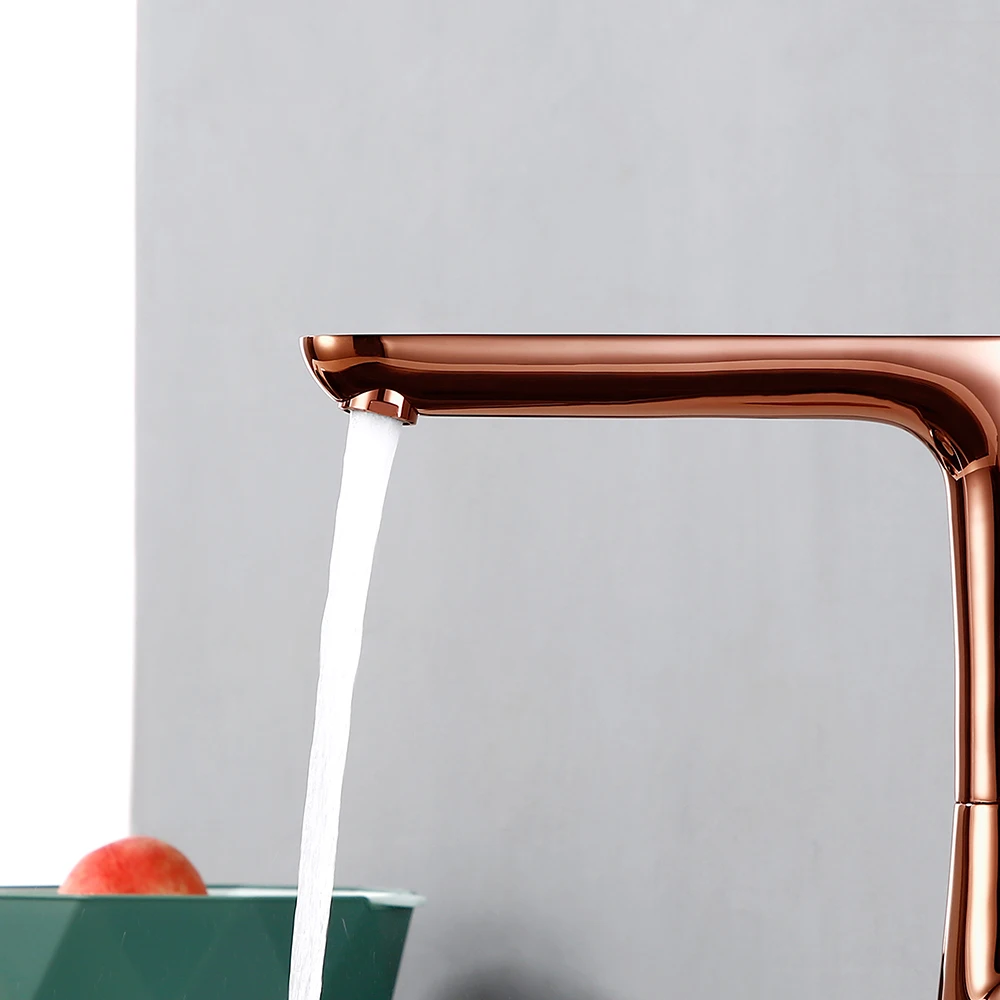 Bagnolux Polished Rose Gold Brass Single Hole Handle Deck Mounted Hot And Cold Mixing Kitchen Sink Faucet