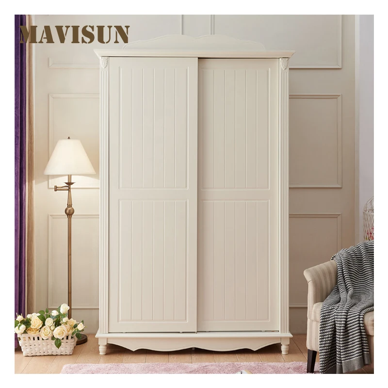 European-Style Wardrobe Sliding Door Solid Wood Children's Clothes Storage Cabinet Bedroom Simple Assembly Wooden White Wardrobe