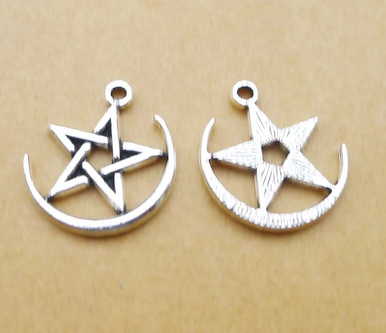 15 pieces/lot 18*19mm Star moon five-pointed star Charm Necklace Pendant Bracelet Key chain Earring Antique silver color Metal