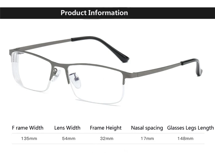 Halber Rahmen blauer Film Anti-Blaulicht kurzsichtige Brille Harz Linse Quadrat kurzsichtige Brille Frau Männer-1,0-1,5 bis-4,0 – Detail 6