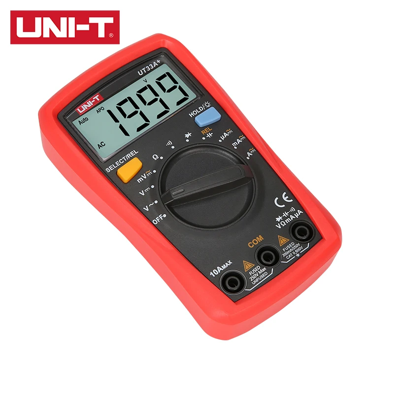 UNI-T UT33A+ UT33B+ UT33C+ UT33D+ Palm Size Multimeter CAT II 600V LCD display test lead hanging groove Ergonomic design