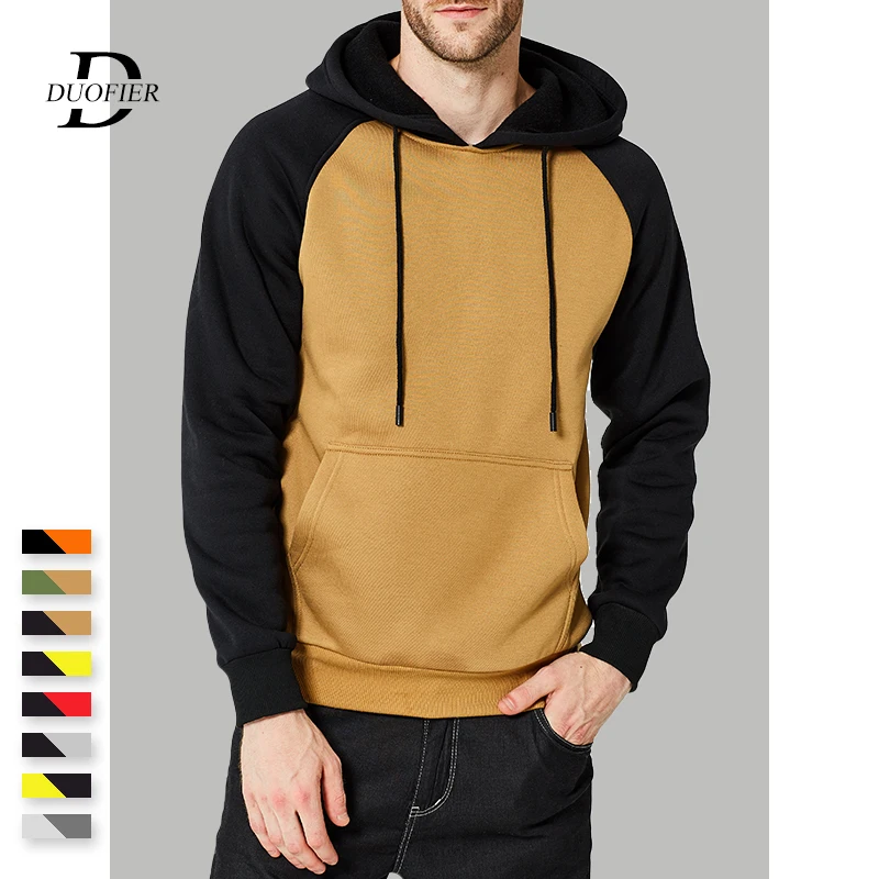 

Men Casual Hoodies Patchwork Warm Fleece Pop Autumn Solid Male Hooded Sweatshirt Skateboard Hip Hop Street Sportswear Tracksuit