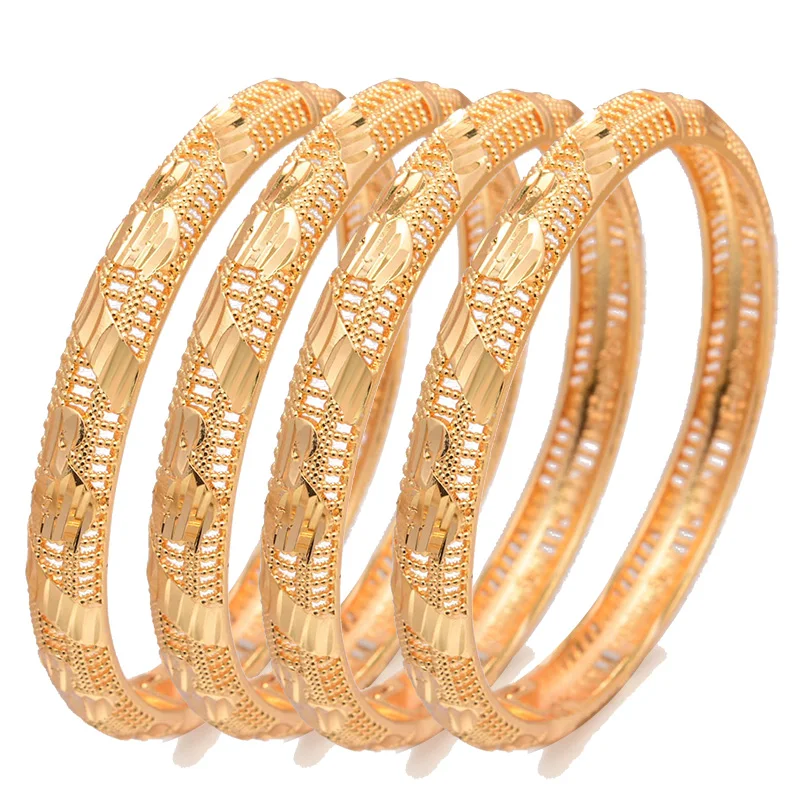 Wando 4pcs/lot Gold colour Bangles For Women/Girl Middle Eastern Jewelry Classic Curved waves Copper Bracelets Jewelry Gifts