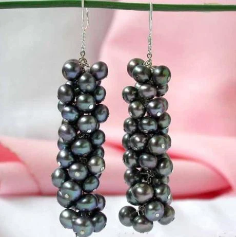 

New Arrival Favorite Pearl Earrings Beautiful Black Round Freshwater Pearls Grape Silver Dangle Earring Fine Jewelry Lady Gift