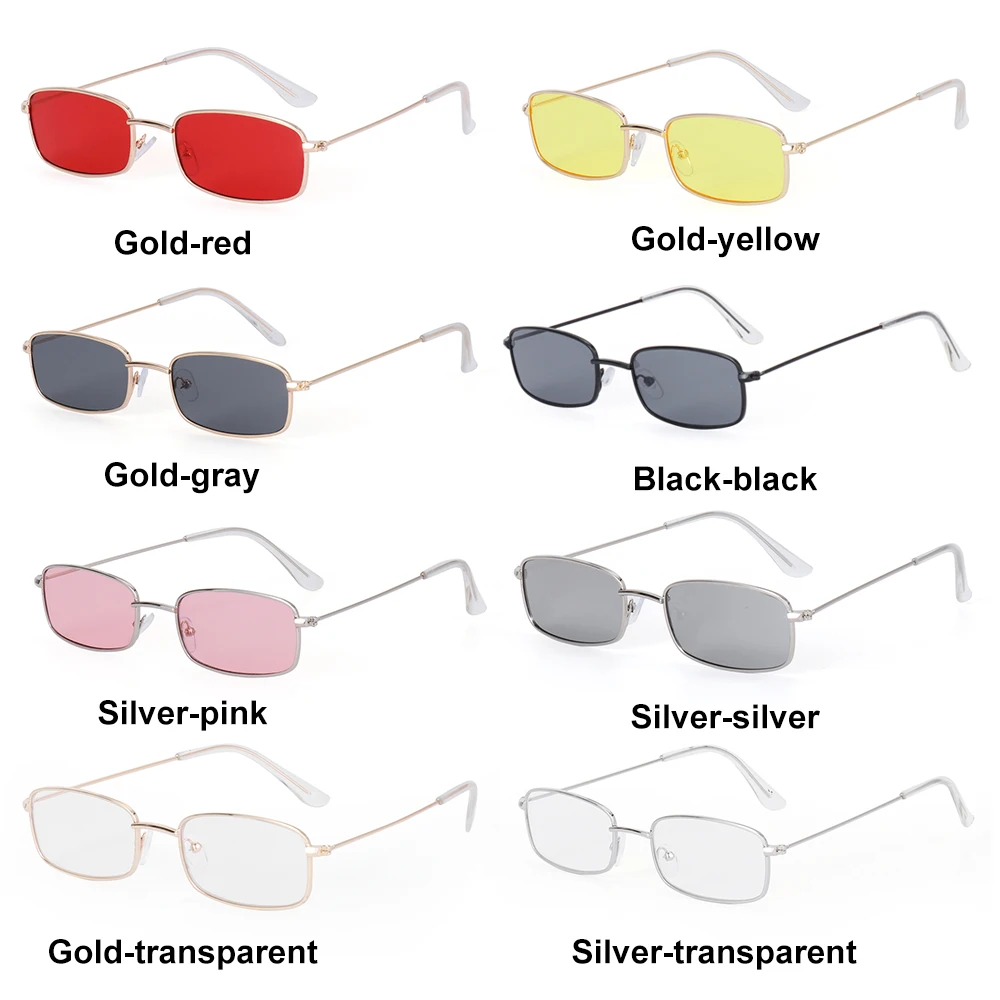 1PCs Vintage Retro Shades Rectangle Sunglasses UV400 Small Metal Square Frame Clear Lens Sun Glasses Eyewear Men Women Goggles