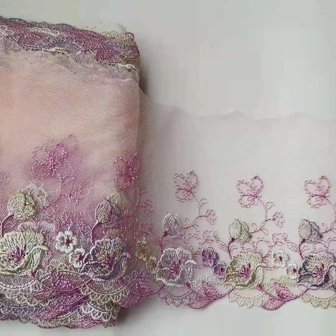 3Yards 15cm wide Purple Polyester Soft Mesh Embroidery Lace Trimmings Dress Accessories Lace Fabric Sewing Crafts Doll Material