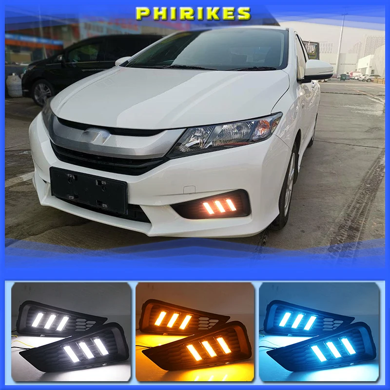 

1 Set DRL Daytime Running Lights Daylight 12V ABS Fog Lamp Cover With Turn Yellow Signal Light For Honda City 2015 2016