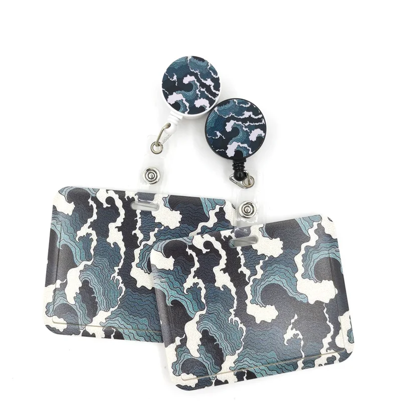 Kanagawa Hokusai – Clip de couverture de carte, mignon ondulé, lanière rétractable pour Badge d'infirmière étudiant, dessin animé, porte-Badge, accessoires