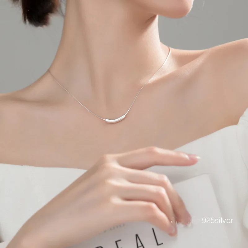 925 Sterling Silver Necklaces Women Fine Jewelry Wedding Accessories Geometric pipe Pendant Beads Necklace Wholesale