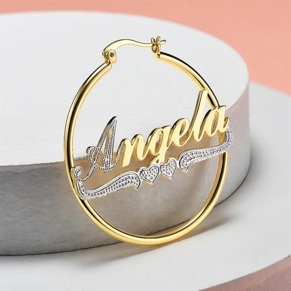 Lateefah Fashion Custom Name Earrings Personalized Stainless Steel Letter With Heart Gold Hoop Earrings Women