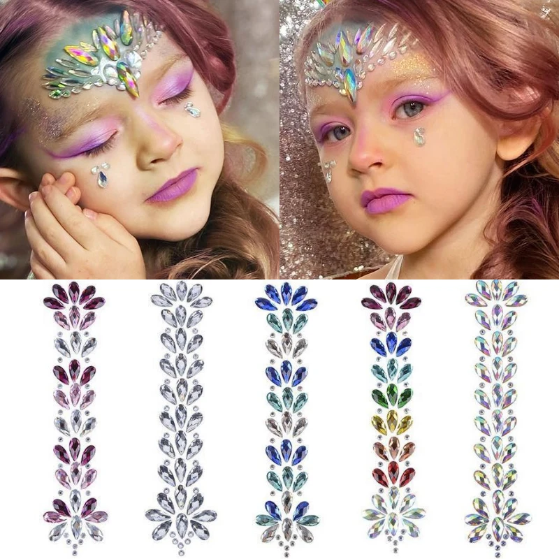 Gems Rhinestone Adesivo para Rosto e Corpo, Gemas, Gemas, Olhos, Testa, Tatuagens Glitter, Auto-Adesivo, Colar Adesivo, 1Pc