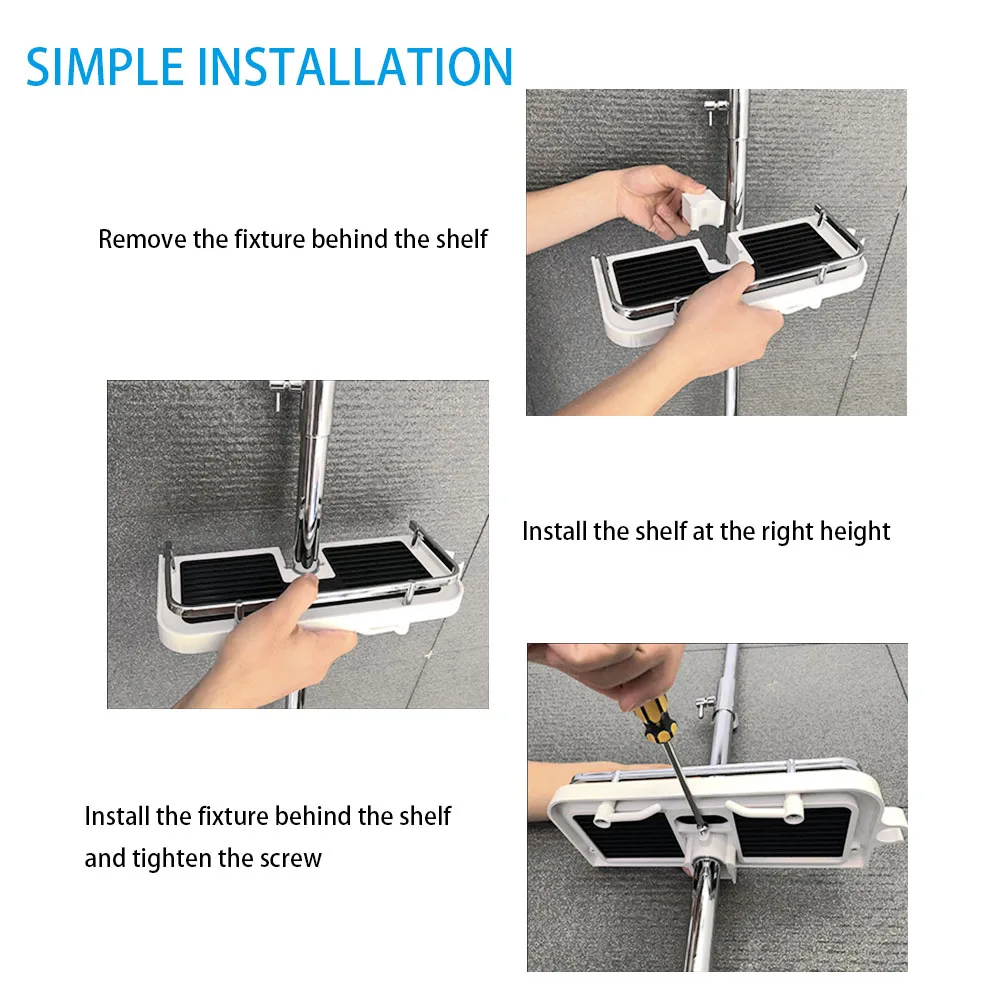 Practical Pole Storage Rack Organizer Shampoo Tray Single Tier Bathroom Shelves With Shower Head Holder