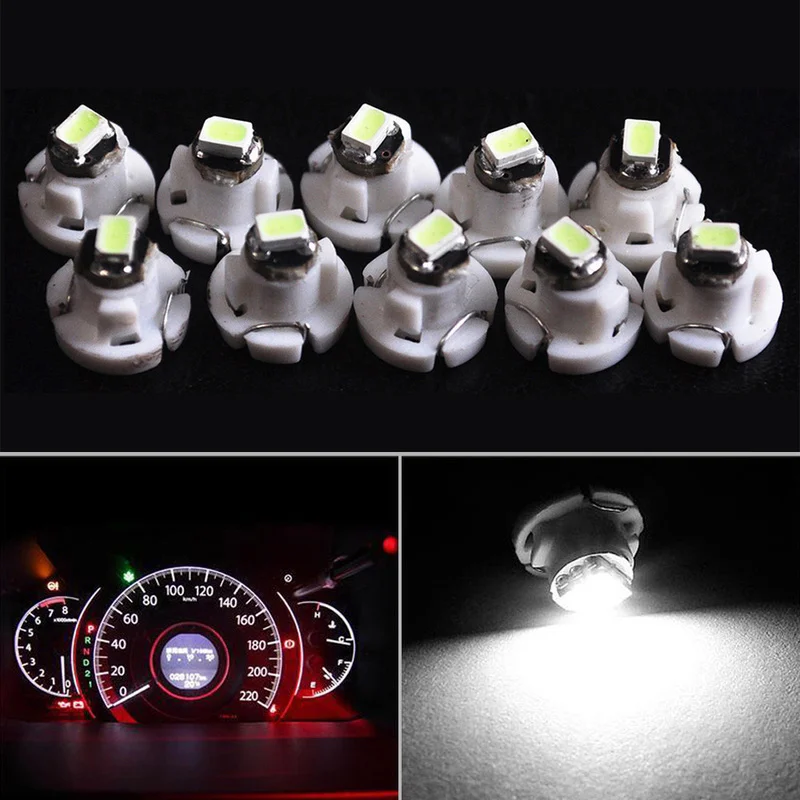 10Pcs T4/T4.2 Neo Wedge 1-SMD LED Cluster Instrument Dash Climate Bulb White Light Lamp Universal Interior Parts Car Accessories