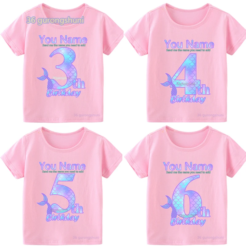 boy T Shirt For Girls Tops happy birthday 2 3 4 5 6 7 9 10 old Graphic Pink t shirts Children clothing Kids Clothes Girl 8 To 12