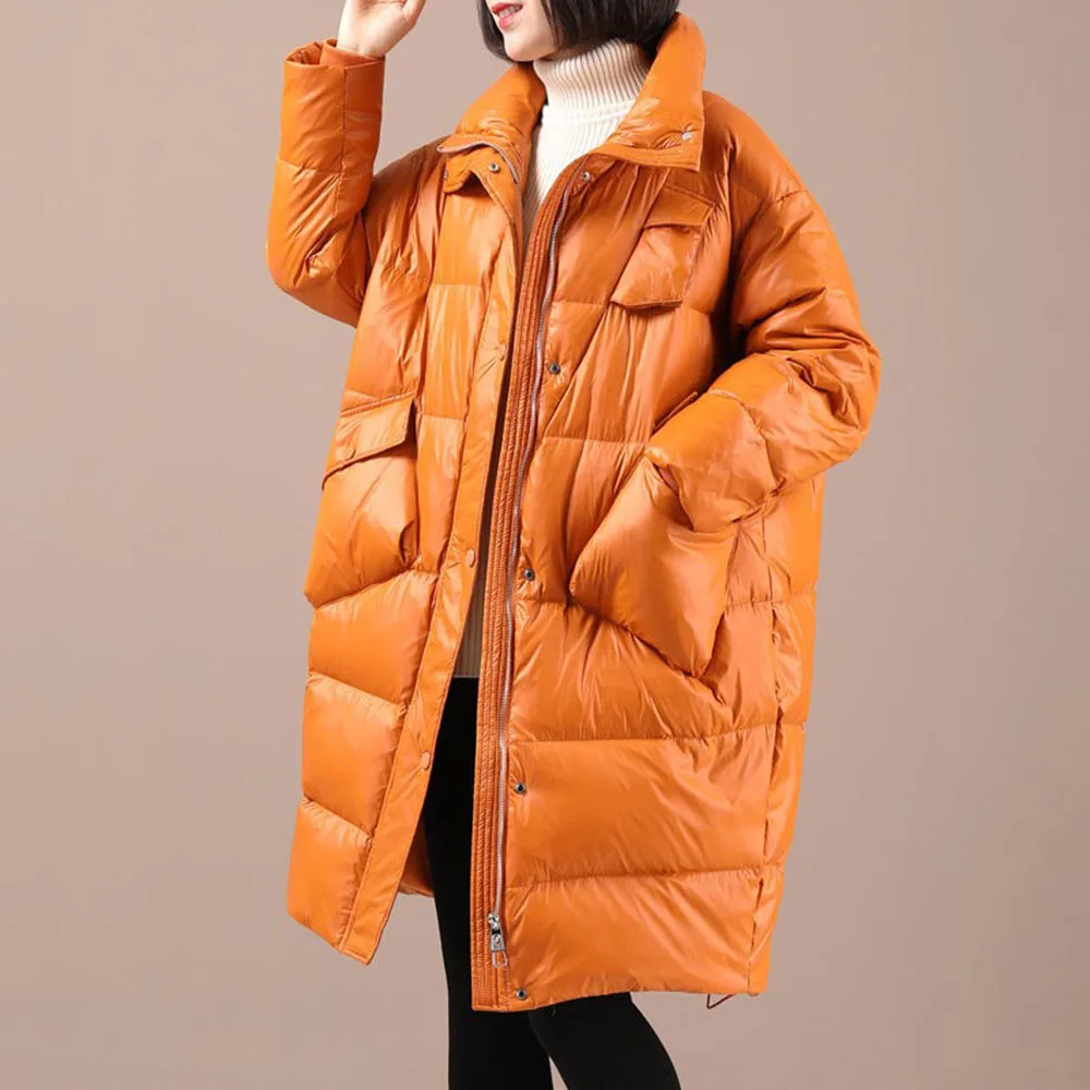 New Csaual 90% White Duck Down Thick Warm Jacket Female Parkas Winter Loose Long Fashion Feather Down Coat Snow Feather Outwear