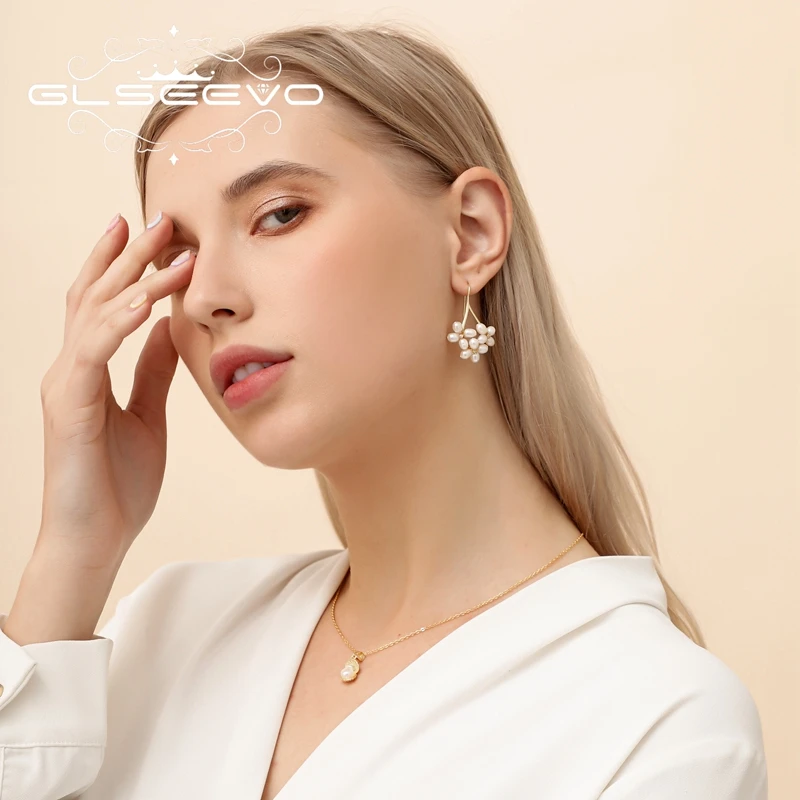 Glsevo-女性のための花の形をした真珠のイヤリング,天然の淡水真珠のジュエリー