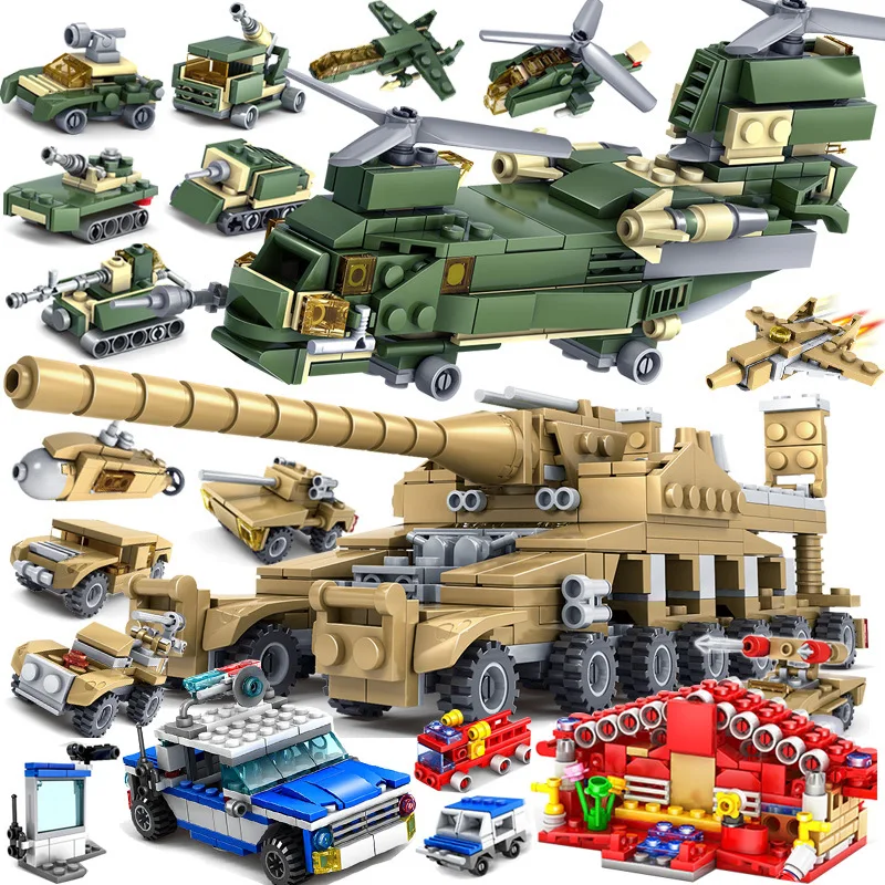 

Kazi Military Vehicles WW2 Germany Tank Building Blocks Army 16 In 1 SWAT Police City Fire Station Christmas Halloween Gift Toy