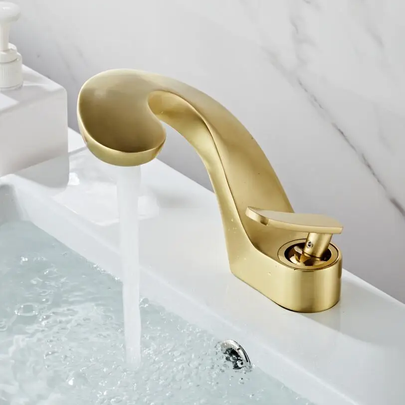 

BECOLA Deck Mounted Tap Single Lever Black/Brushed Gold Bathroom Faucet Hot and Cold Water Taps For Basin Of Bathroom F8151