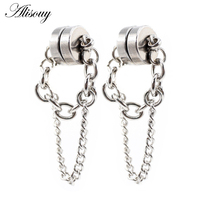 Alisouy 2pcs Punk Strong Magnet Magnetic Chain Pendant Stainless Steel Women Men Round Ear Stud Earring Non Piercing Jewelry