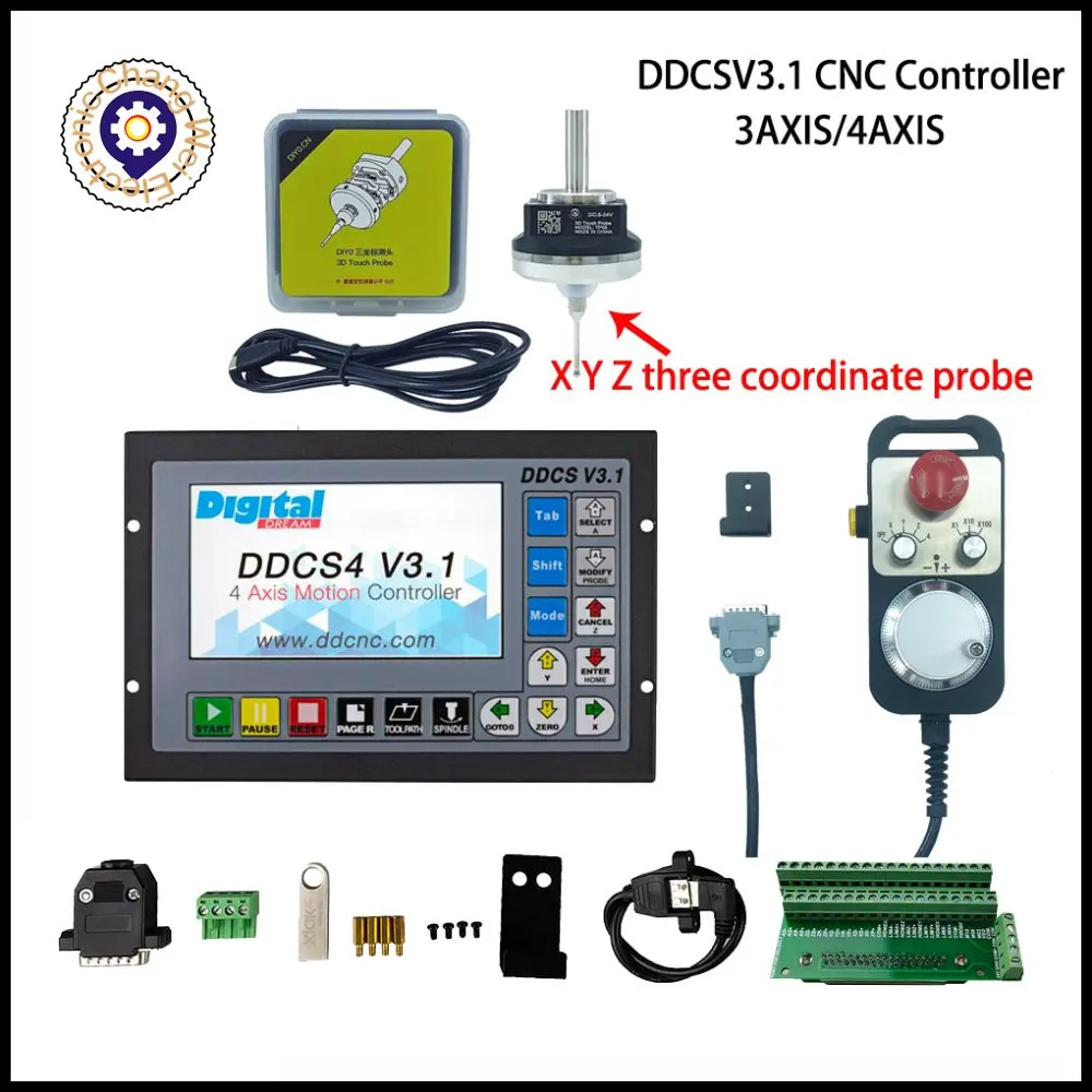 

Special offer DDCSV3.1 3/4 Axis 500KHz G-Code Offline CNC Controller+4 axis Emergency Stop Electronic MPG+X Y Z 3D edge finder