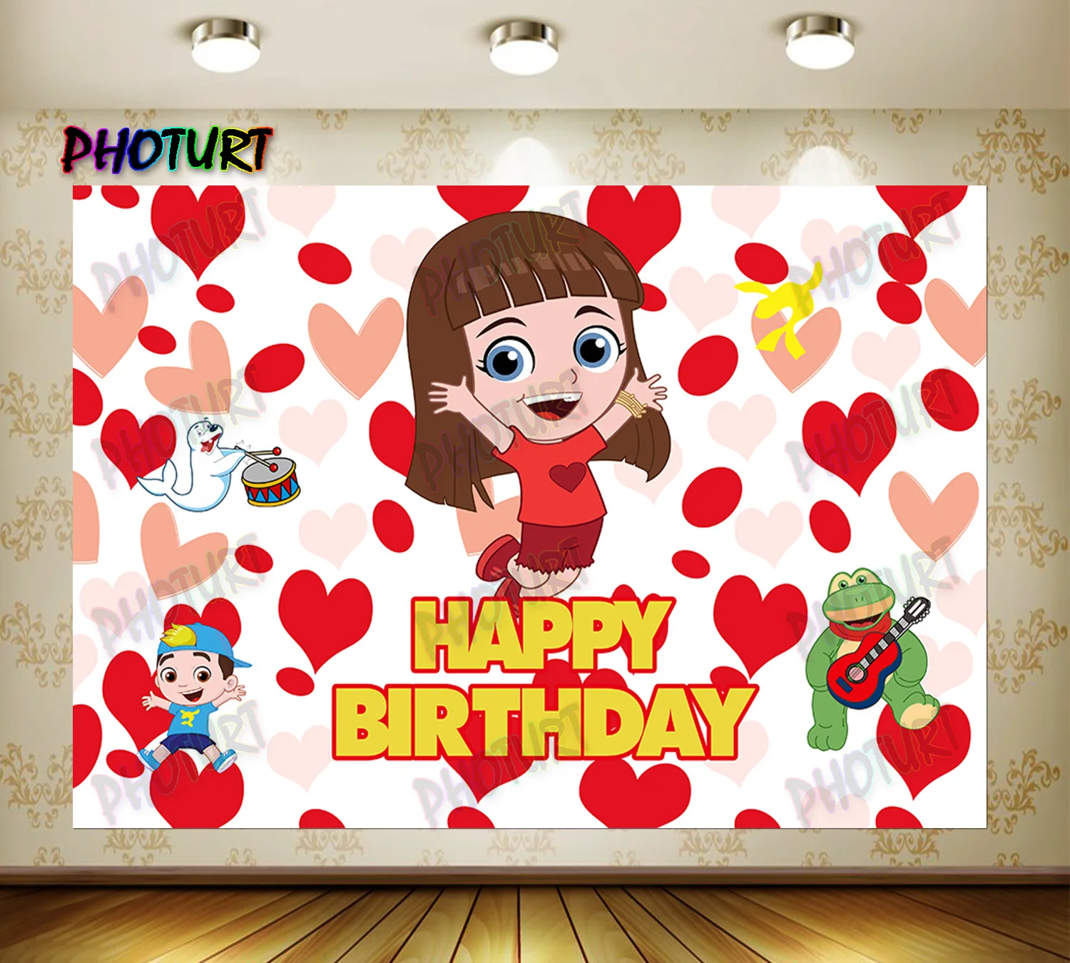 PHOTURT Lucas and Friend Birthday Party Backdrop Cartoon Forg Photography Background Red Vinyl Photo Banner For Decorate Props