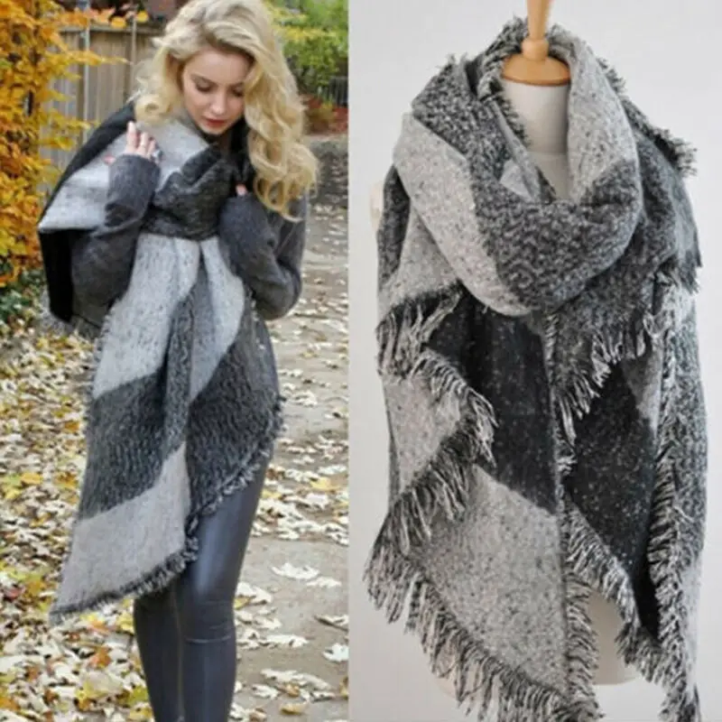 New Women Winter Luxury Scarf Wool Blend Soft Warm Blanket Oversized Tartan Scarf Long Wrap Shawl Plaid Warm Cashmere Scarves