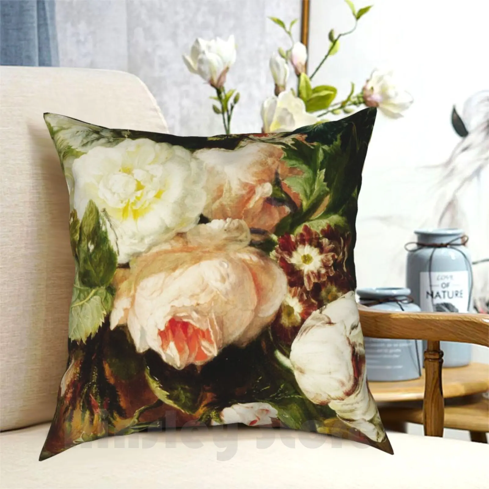 Vintage Floral Oil Painting Pillow Case Printed Home Soft DIY Pillow cover Floral Vintage Peonies Roses Floral Bouquet Oil