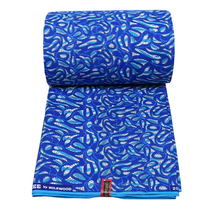 Tela de cera africana con estampado azul, tela estampada de Ankara Africana auténtica, 6 yardas, novedad de 2019