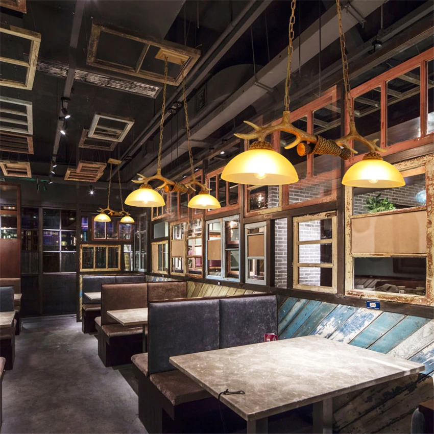 Nordic antlers resin pendant lights industrial restaurant bar loft hotel clothing shop living room glass hanging lamps fixtures