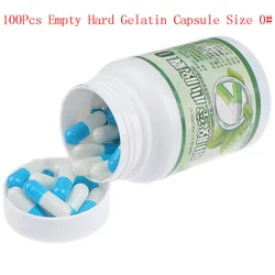 Cápsulas vacías de gelatina dura, tamaño 0 #, pastillas de Gel para medicina, vitaminas, para el cuidado Personal de la salud, 100 unidades por botella