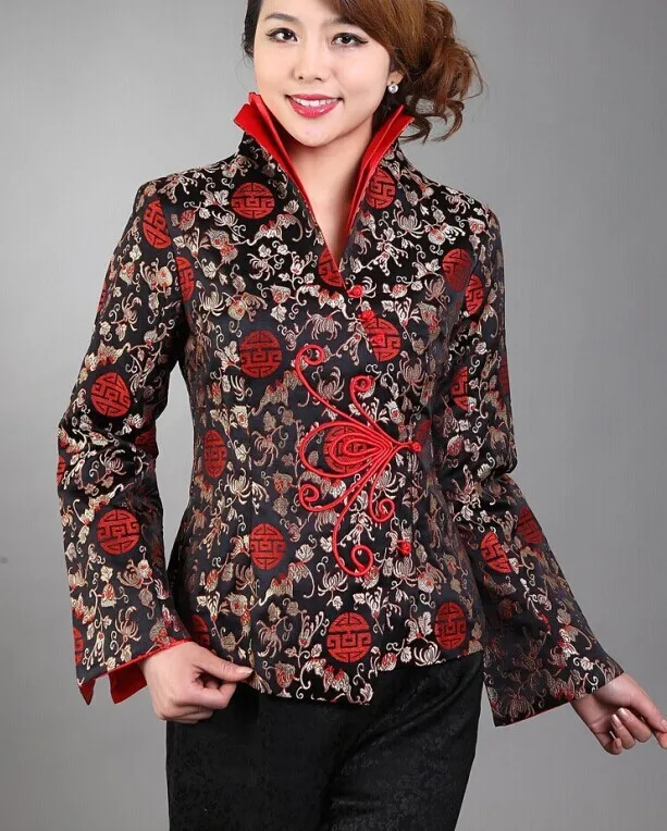 Red Silk Satin Jacket Coat Women Traditional Chinese Newbuckles Embroidery Flowers Clothes Classic Winter Garment Plus Size 3xl