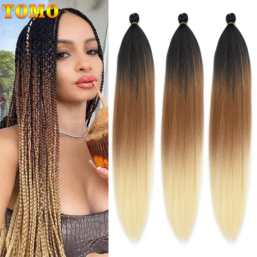 TOMO Ombre Easy Braiding Hair Synthetic 26 Inch Professional Pre Stretched Easy Braid Hair Hot Water Setting Soft Yaki Texture