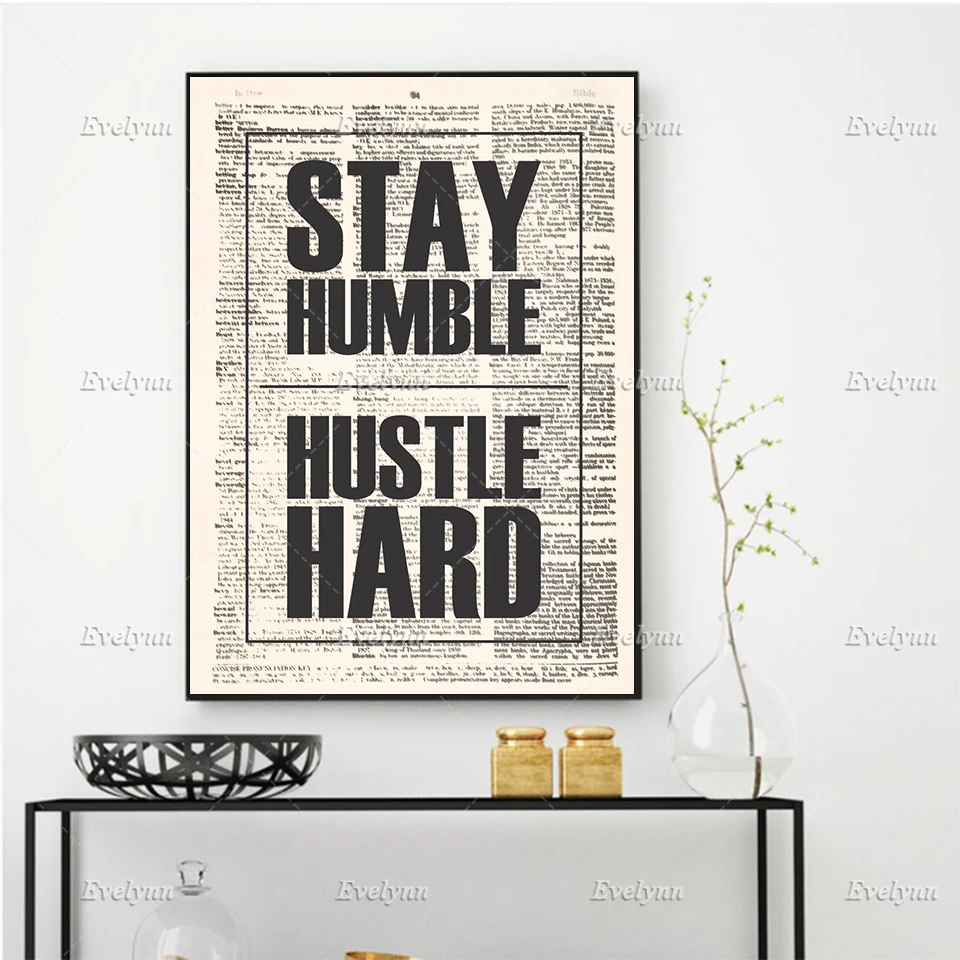 Wall Art Canvas Painting Inspirational Stay Humble Hustle Hard Motivational Quotes Print Poster Floating Frame Office Home Decor