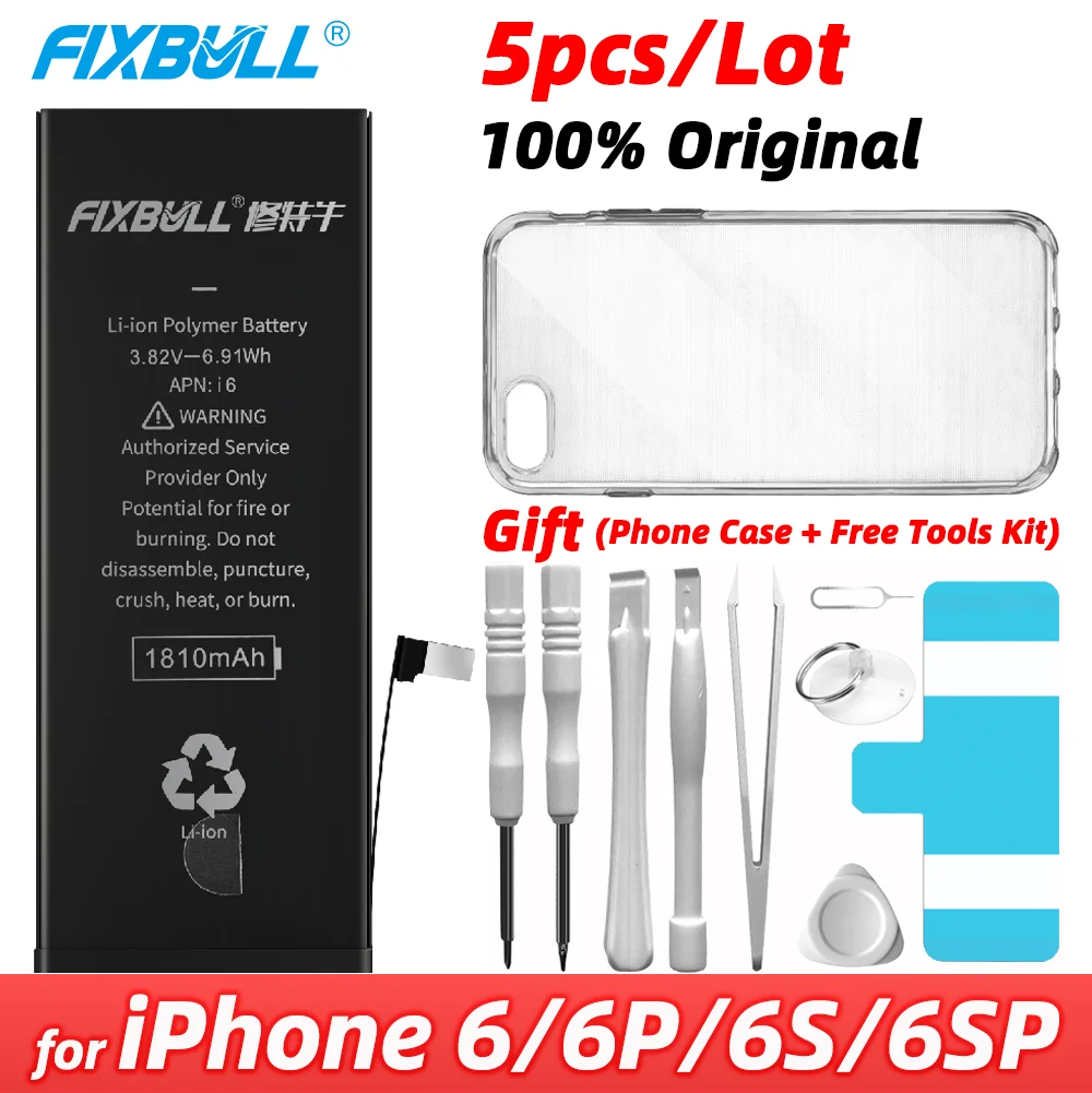 5pcs/lot Wholesale FIXBULL 100% Original New Mobile Phone Battery For Apple iPhone 6 6S Plus 6Plus 0 cycle Replacement Bateria