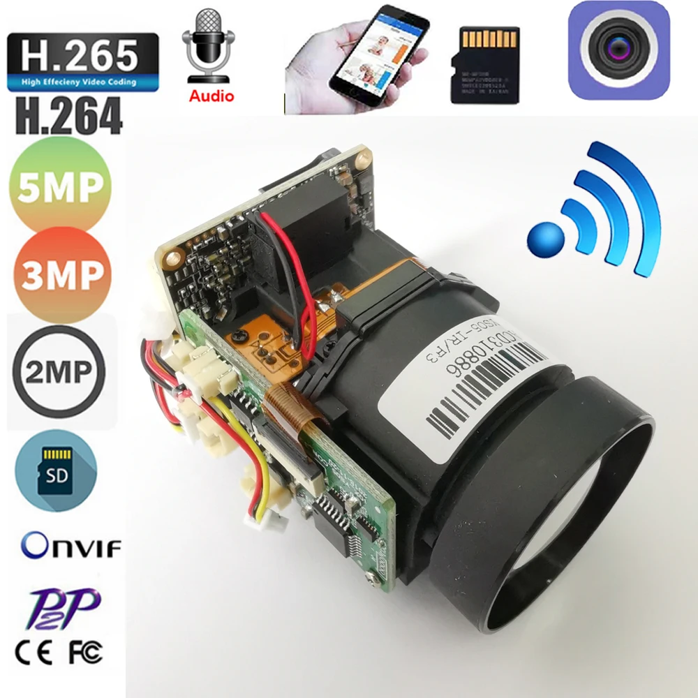 Camhi 2MP 5MP 10X Zoom 4.9-47mm Lens Wifi IP PTZ Camera Module CCTV Security System Wireless AP Onvif Audio TF Card Slot Webcam