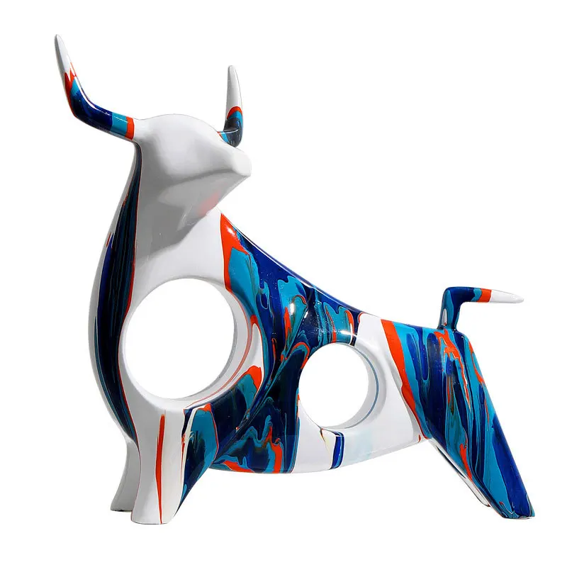 

Nordic Creative Graffiti Bull Sculpture Fengshui Statue Ornaments Home Decor Housewarming Gifts Office Decoration Furnishings