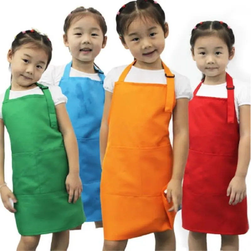 Limit 500 New Kids Apron Child Painting Cooking Baby Pinafore Solid Color Kitchen Hot Sale Toddler Clean Aprons