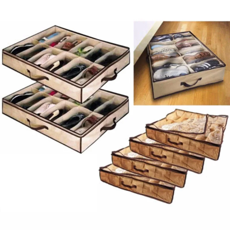 Storage Shoe Box Canvas 12 Grid Transparent Shoebox Dustproof Moisture Resistant Super Shoes Box Closet Organizer Container