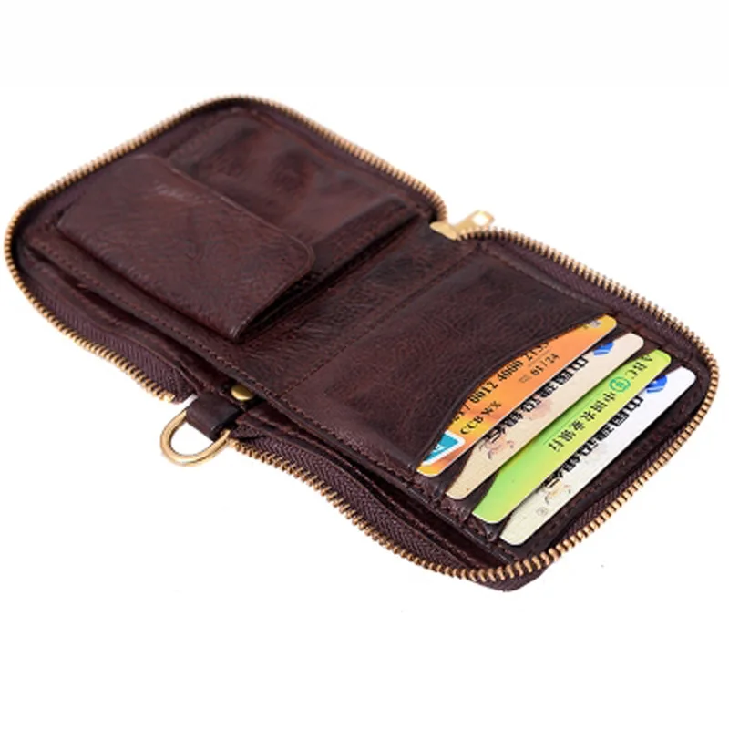 Original handmade leather wallet men's short horizontal soft leather zipper retro youth Japanese and Korean personality trendy