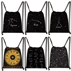 Dodici costellazioni zaino con segno zodiacale per ragazze adolescenti borsa con coulisse Galaxy zaino da donna borsa da viaggio per donna