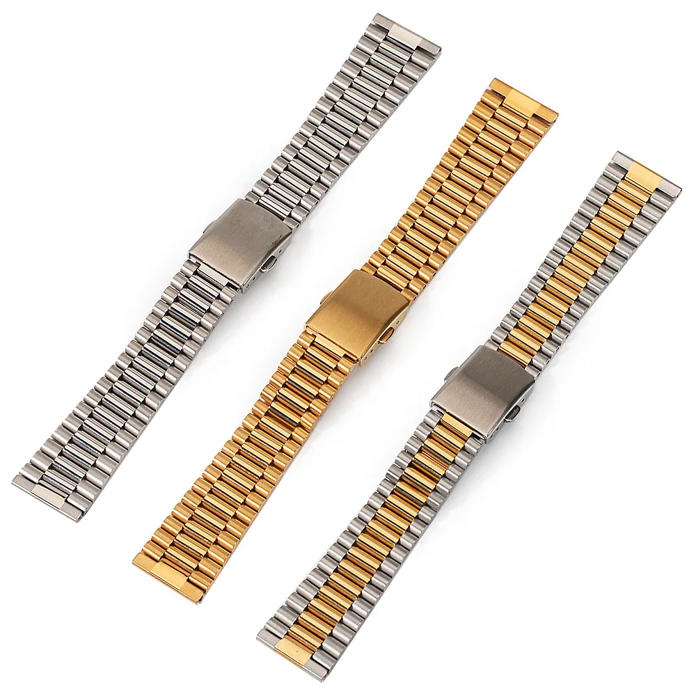 Slim Link Stainless steel Watch Band 12mm 14mm 16mm 18mm 20mm watch Strap 3-Rows Replacement Watchbands Bracelet WristBand Belt