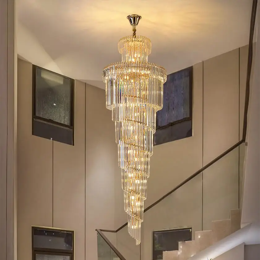 

Stair chandelier long chandelier duplex building rotating hotel lobby project villa living room hollow light luxury crystal lamp