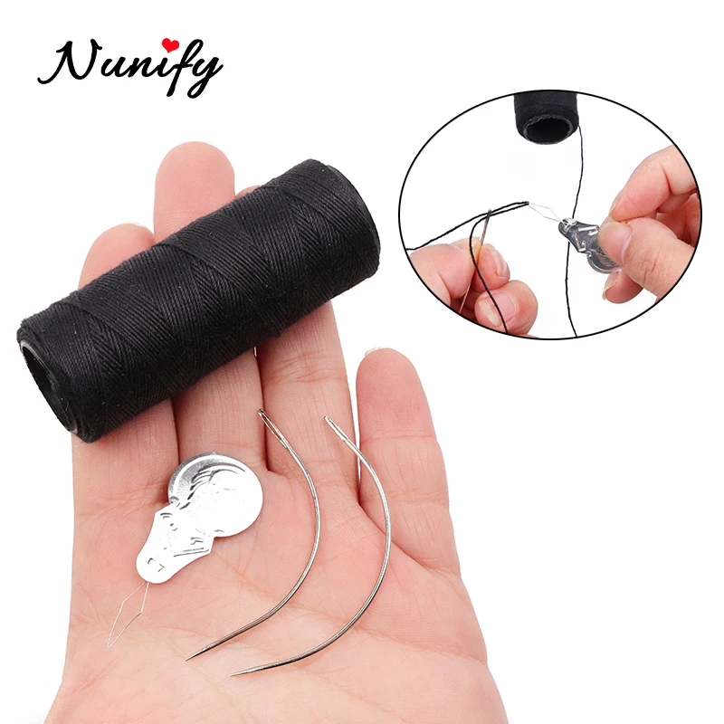 2Pcs Curved Sewing Needle 1Pcs Needle Threader 1Roll Black Weaving Thread Good Quality Wig Needle And Thread For Making Wigs