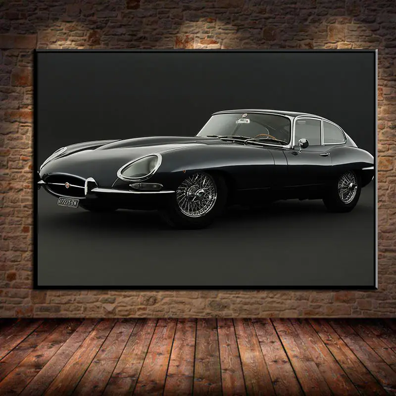 Jaguar E-Type Black Car Retro Sportcars Posters Canvas Prints Wall Art Paintings for Home Decor Living Room Decorations Unframed