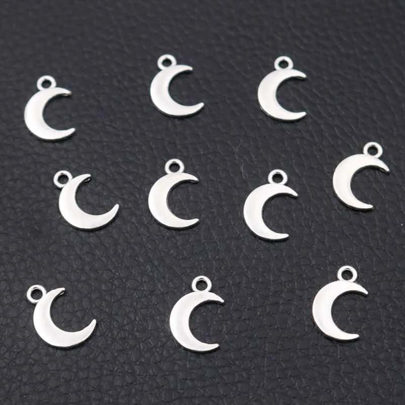 Imagen 3: Mini colgantes de Luna chapados en plata, accesorios de pulsera, dijes DIY para fabricación de joyas, 14x10mm, A601, 50 unidades