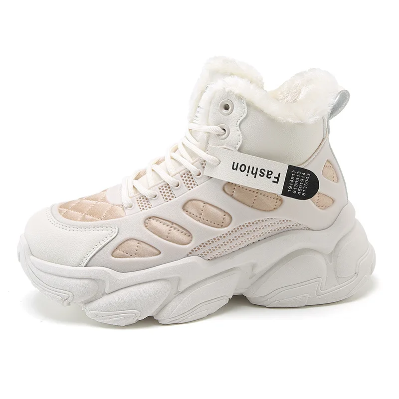 女性のためのトレンディなハイトップスニーカー,学生のための厚い綿のベルベットスニーカー,カジュアルな革のスポーツシューズ,新しいコレクション2021